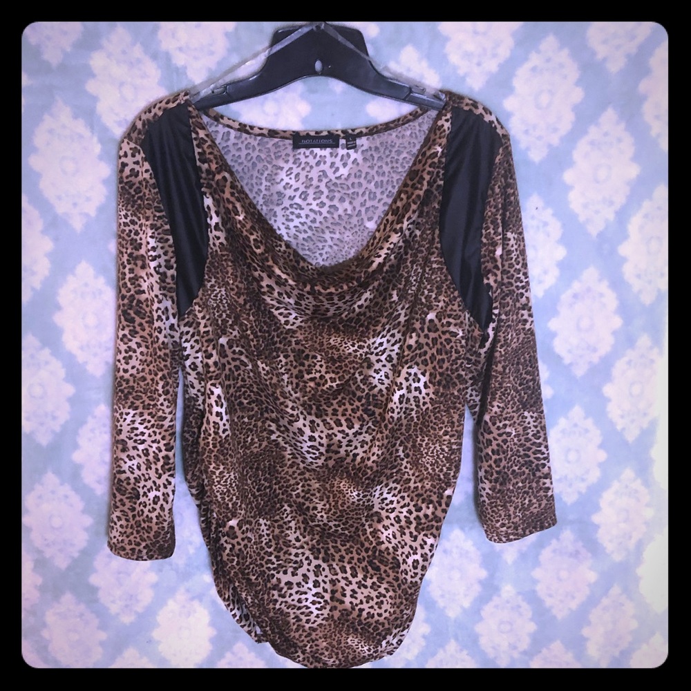Leopard Print Cowl Side Ruching Leather Shoulder